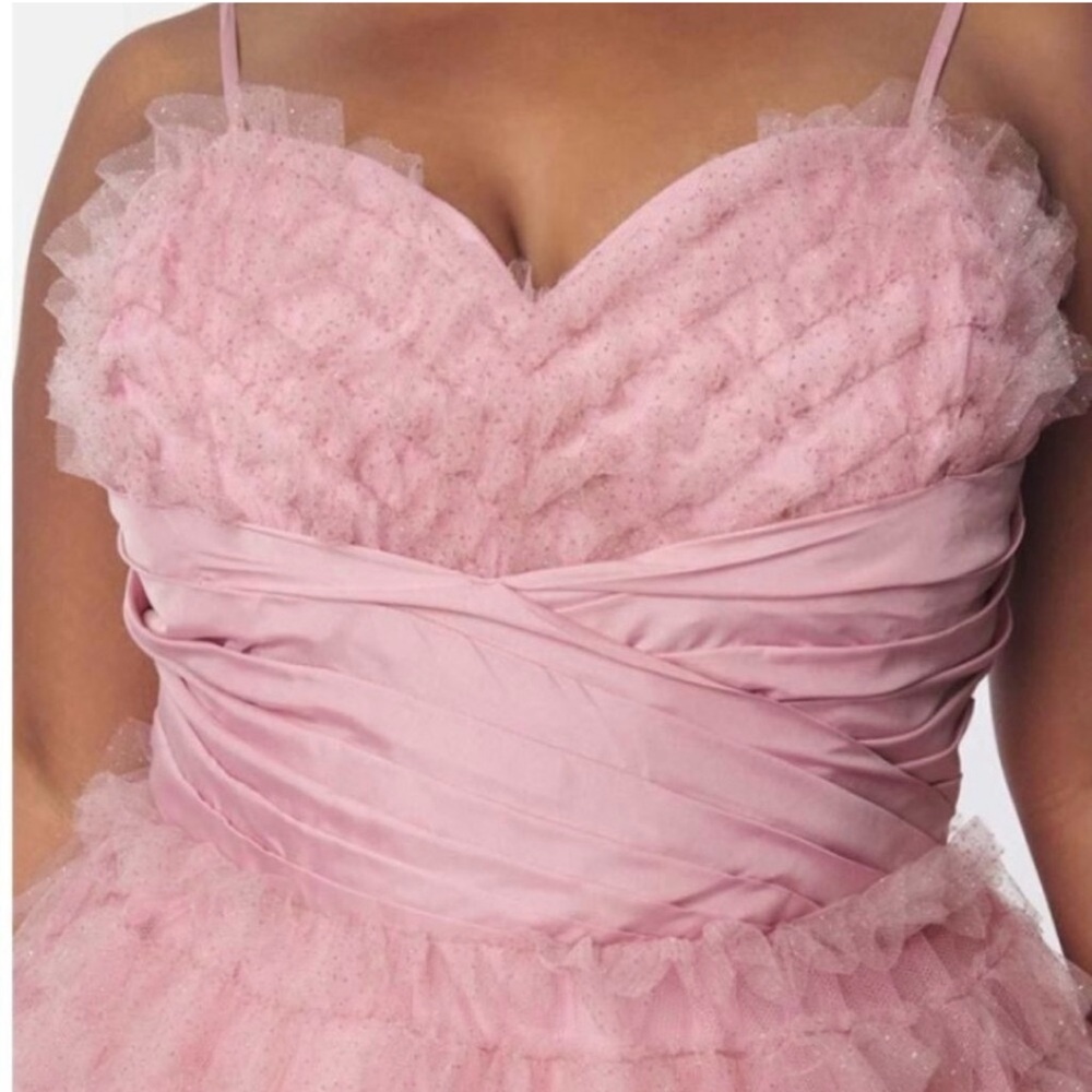 Unique Vintage 1950s Rose Pink Glitter Tulle Cupcake Swing Dress 4x 5x 26 Plus - Picture 4 of 5